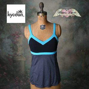 Kyodan Women's Workout Top Black and Gray with Blue Accents Color Blocking Small